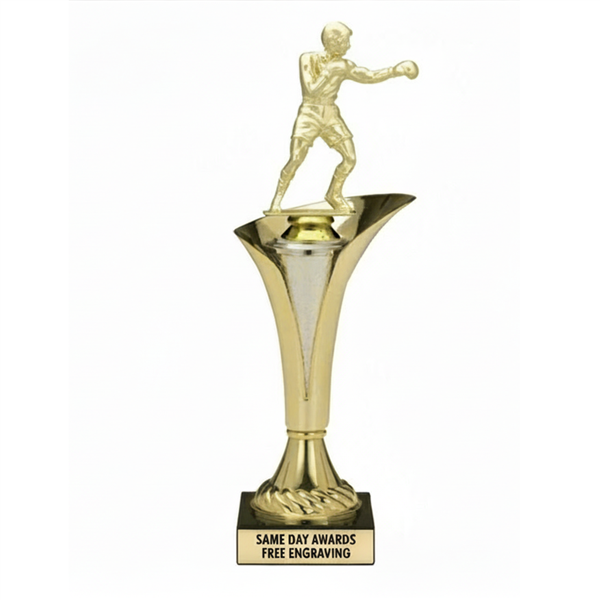 typhoon cup series boxing trophy gold open championship cup with marble base double action boxing figure custom engraved boxing tournament award