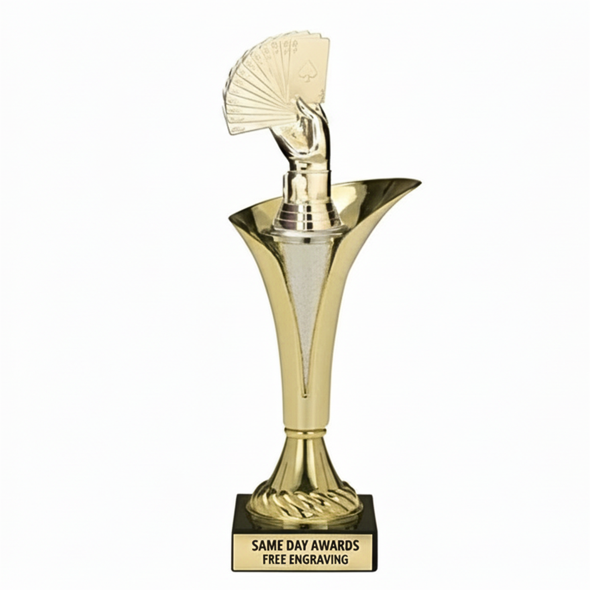 Typhoon Bridge and card game trophy with genuine marble base custom engraved award Gold open cup bridge tournament trophy with marble base Custom engraved gold plate on marble base bridge championship trophy