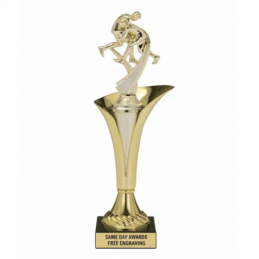 Gold Typhoon Cup Wrestling Trophy with Marble Base