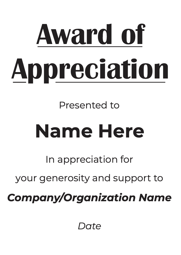 Award of Appreciation Bold Title