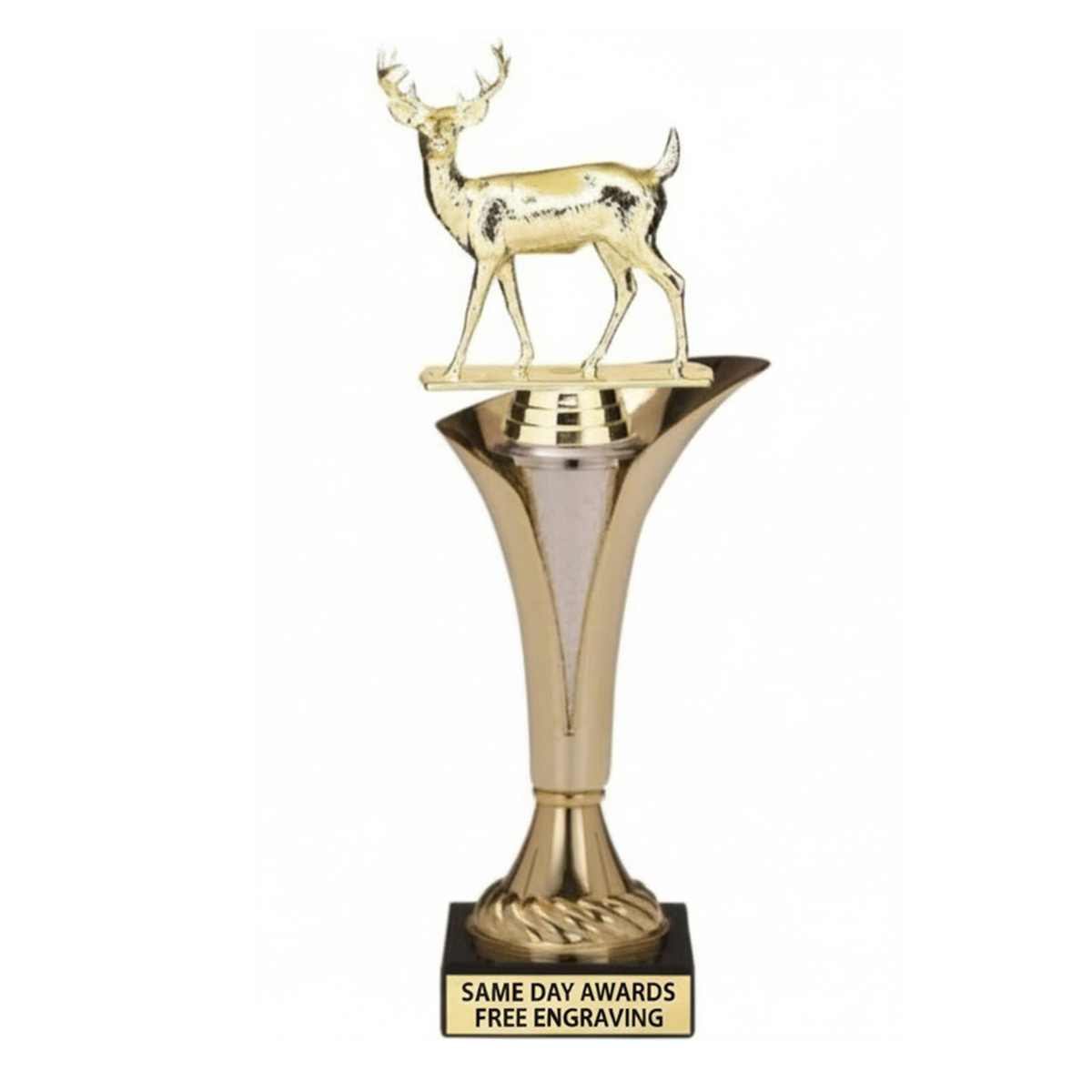 7” Gold Deer Trophy Cup with Buck – Custom Engraved Hunting Award