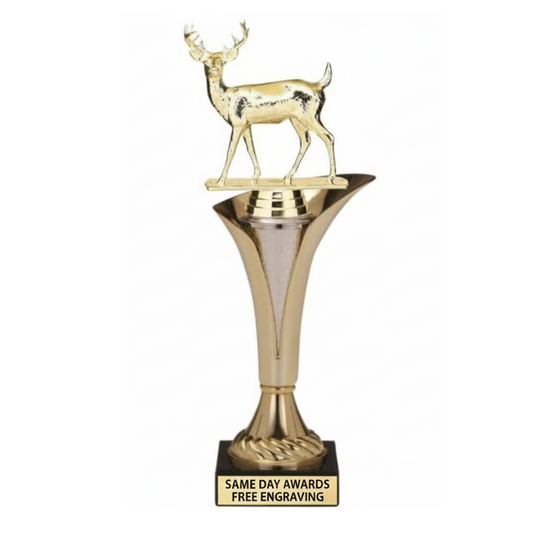 7” Gold Deer Trophy Cup with Buck – Custom Engraved Hunting Award